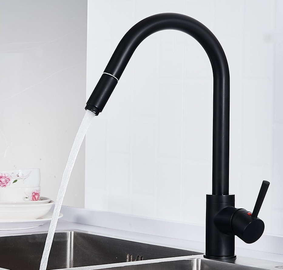 YL3025-1 Black plated hot cold water sink mixer tap single hole flexible pull out kitchen faucet