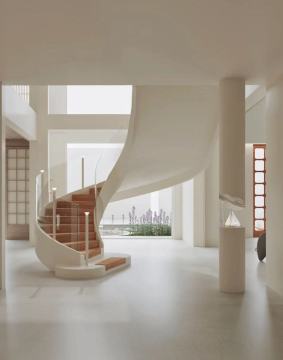 Pure White Slate Curved Staircase Spiral Staircase