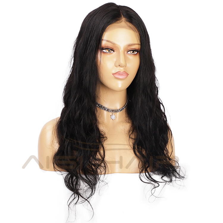 Aisi Hair 22 Inch 100% Brazilian Human Hair Natural Black Wig Long Wavy Swiss Lace Wig Wholesale Front Lace Wigs For Black Women