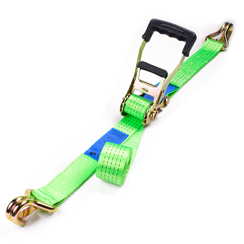 2" 5T 50mm Rubber Handle Ratchet Buckle Tiedowns Green Straps With 2 Inch Double J Hooks Safety Latch