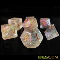 Bescon Shimmery Dice Set Rose-Golden, RPG Juego de 7 dados en caja de ladrillo