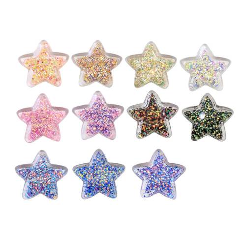 50Pcs / Lot 35MM Glitter Star Resin Flartback Cabochons Shiny Glitter Star Εξωραϊσμός για Μαλλιά Κέντρο Διακόσμησης DIY