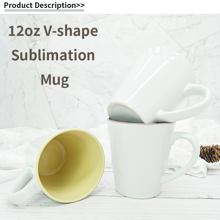 Factory Price 12oz Funnel Shape Red Handle sublimation Ceramic Mug