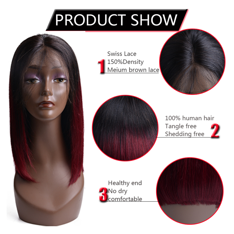 Usexy Ombre Brazilian Human Hair Bob Lace Wigs Two Tone Color 1B/99J Short Lace Front Human Hair Wigs For Black Women