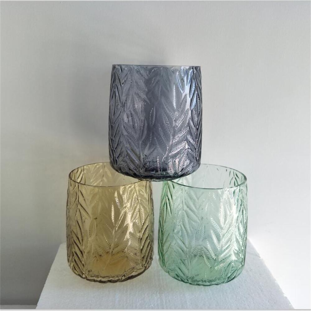 Br V 1004 Embossed Leaf Pattern Colorful Glass Vase