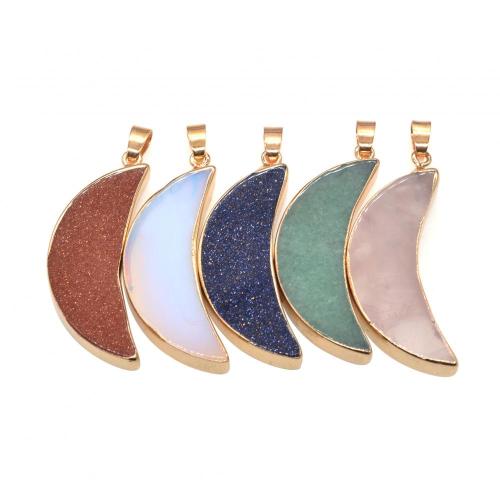Crescent Moon Necklace Gold Plated Natural Gemstones Pendant Crystals and Healing Stones Necklace hand DIY jewelry accessories