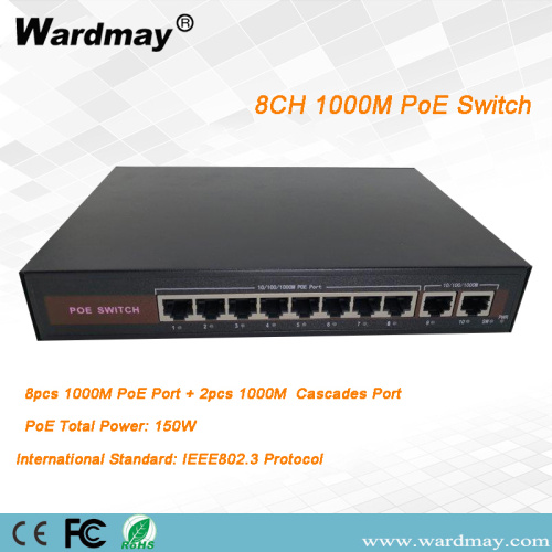 8chs 1000Mbps Double Uplink port POE Switcher