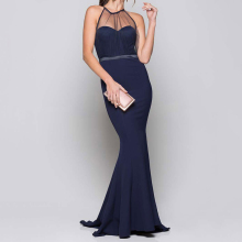 Modesty navy sleeveless plus size evening dress formal women dress