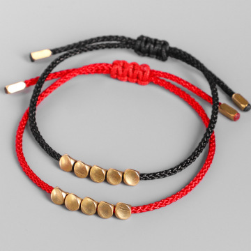 Handmade Tibetan Buddhist Irregular Copper Beads Red Black Rope Bracelet