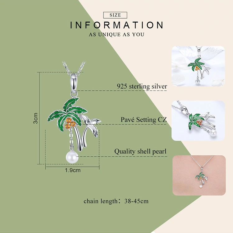 Silver Jewelry Summer Collection Genuine Coconut Tree Women Pendant Necklaces