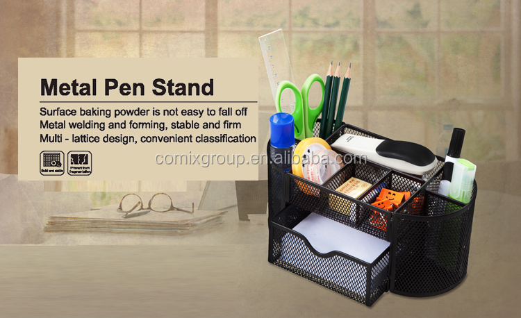 Comix Metal Mesh Pen Stand Multi-function Desktop Pen Holder for Office / Home