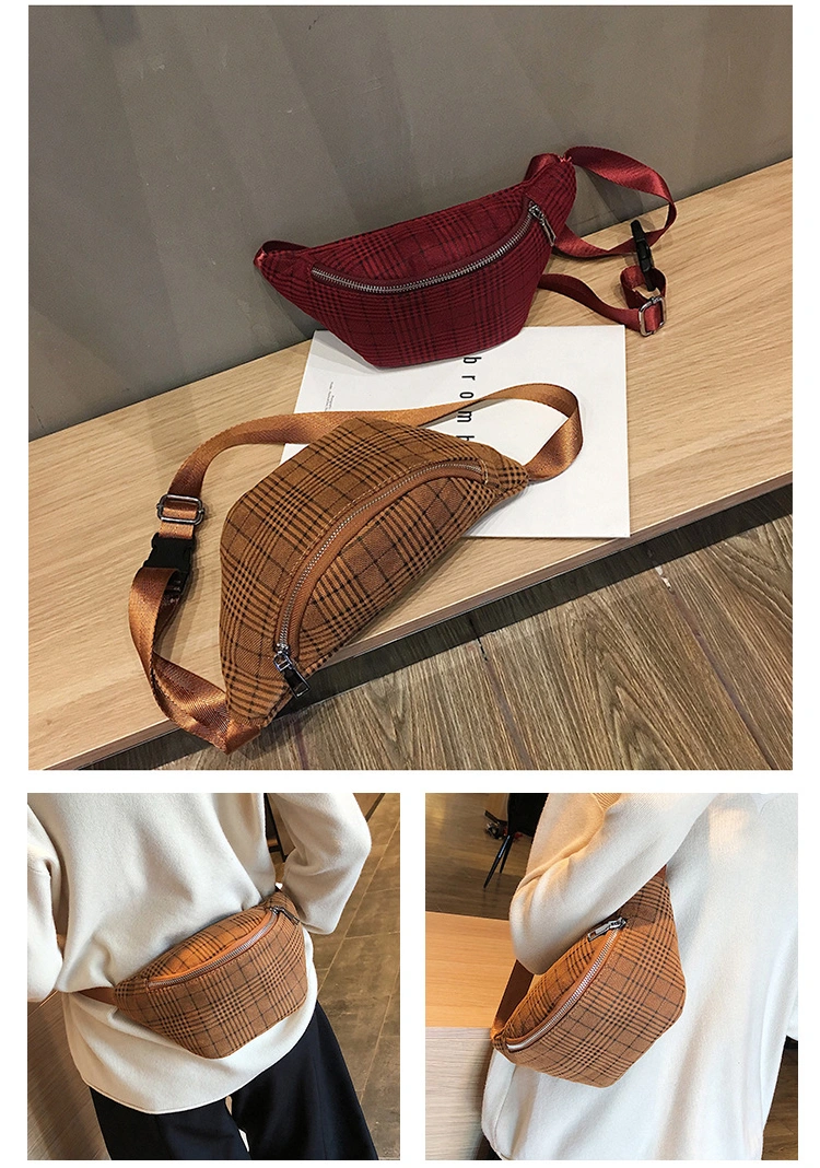 Adjustable Nylon Belt Plaid Stylish Suede Fashion Festival Women Crossbody Bumbag Belt Bags Anti Theft Women Travel Sport Fanny Pack Waist Bag