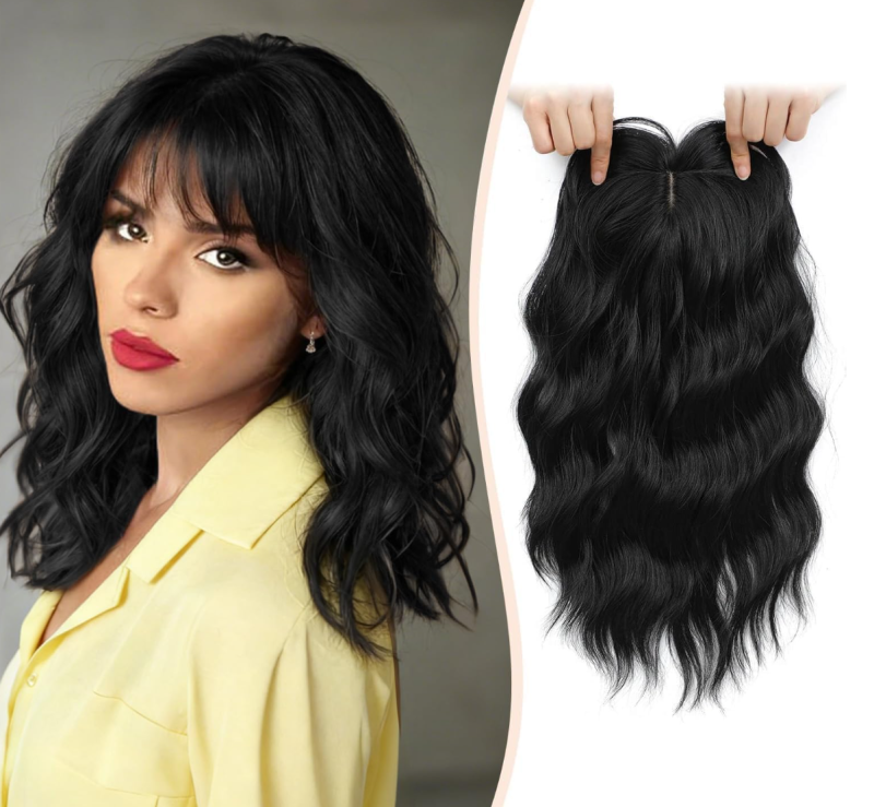 14 Inch Wavy Synthetic Hair Topper with Bangs