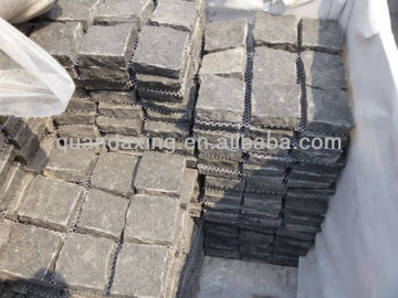 Granite G684 Basalt,Black Pearl Paver Brick,Fuding Black Granite Cobble with Mesh