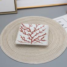 White Porcelain Bath Accessories with Hand-Painted 6-Inch Red Decor Soap Dispenser