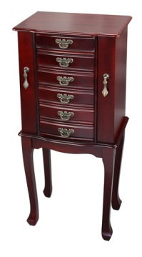 Vintage Merlot Standing Jewelry Armoire Organizer with Legs 5 Drawers