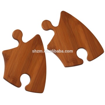 Unique Bamboo Curved Puzzle Platter,Serving Platter With Wine Glass Holder