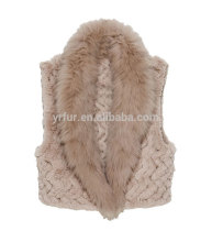 YR512 Ladies' Sexy Genuine Rabbit and Fox Fur Collar Hand Knit Vest