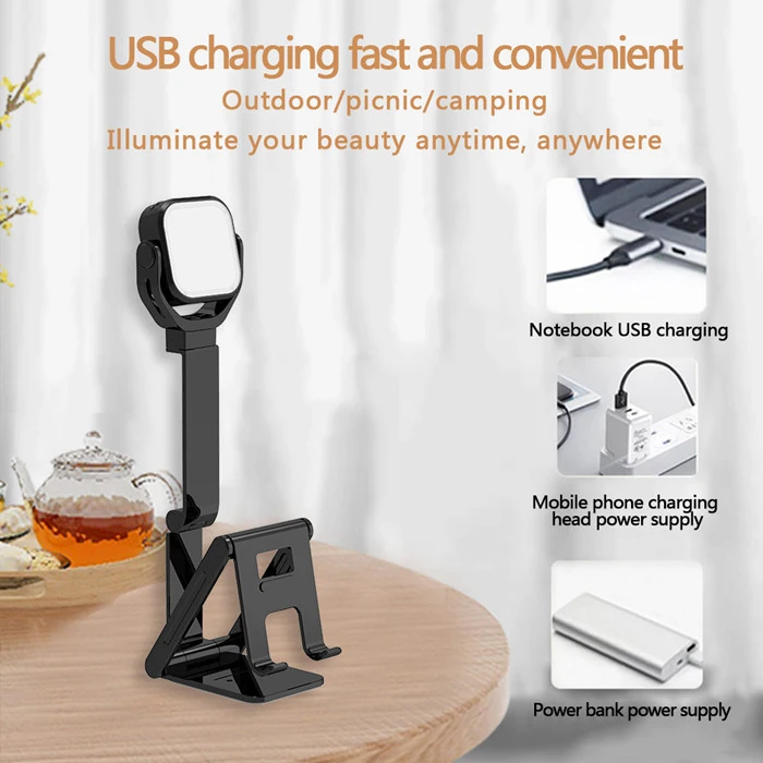 Dimmable LED Fill Light Foldable Handphone Mobile Phone Table Stand