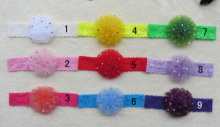 Chiffon Carnations Flowers With Crystal Baby Thin Skinny Elastic Headbands