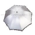 Met franje bedrukte zilveren coating Hand Open Dome Umbrella