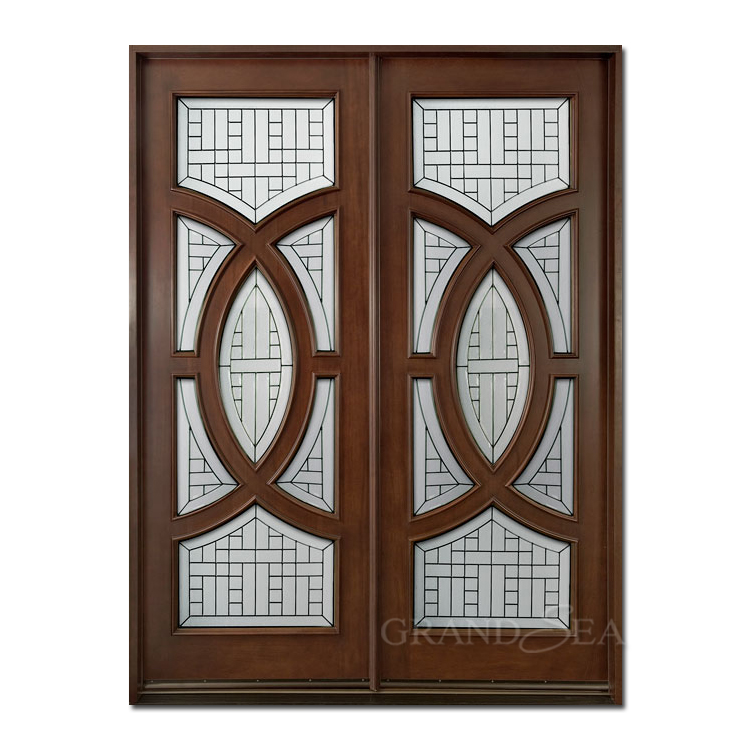 Villa housing modern style solid wood main entrance door carving design with glass