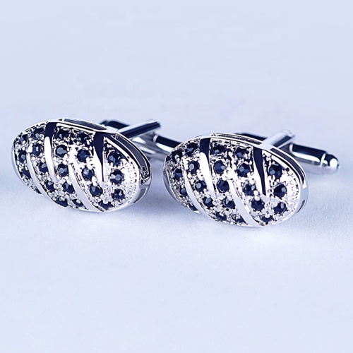 Custom Design Silver Plated Black Stones Cufflinks