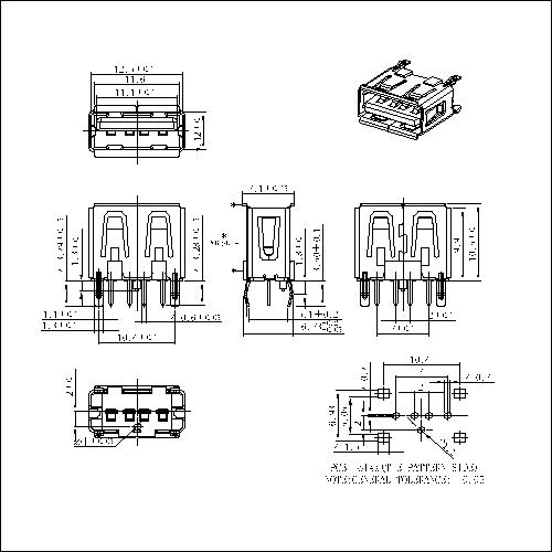 UAFS14 USB A Type Receptacle Straight Dip Short Body With Curling L=10.5mm