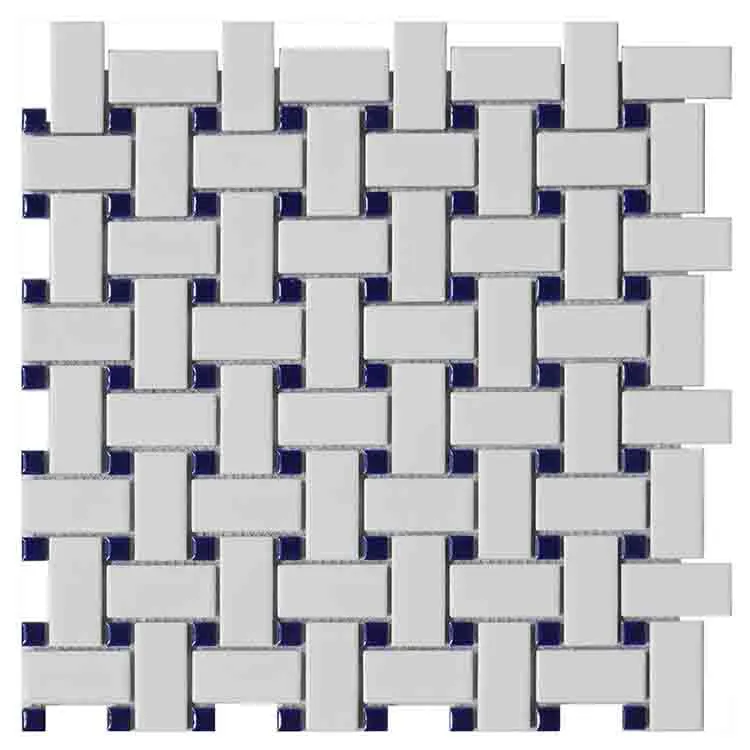 Carrara White Ceramic Water Jet Basketweave Mosaic