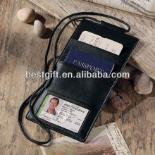 Leather ID pocket airline ticket boarding pass passport cover with string