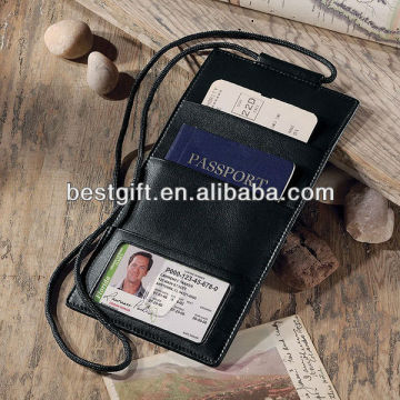 Leather ID pocket airline ticket boarding pass passport cover with string
