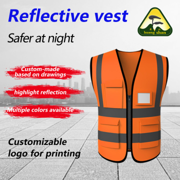 Orange knitted fabric multi pocket safety vest