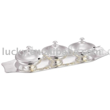 Silver Plated 3-head Condiment Dish Stand with Cover