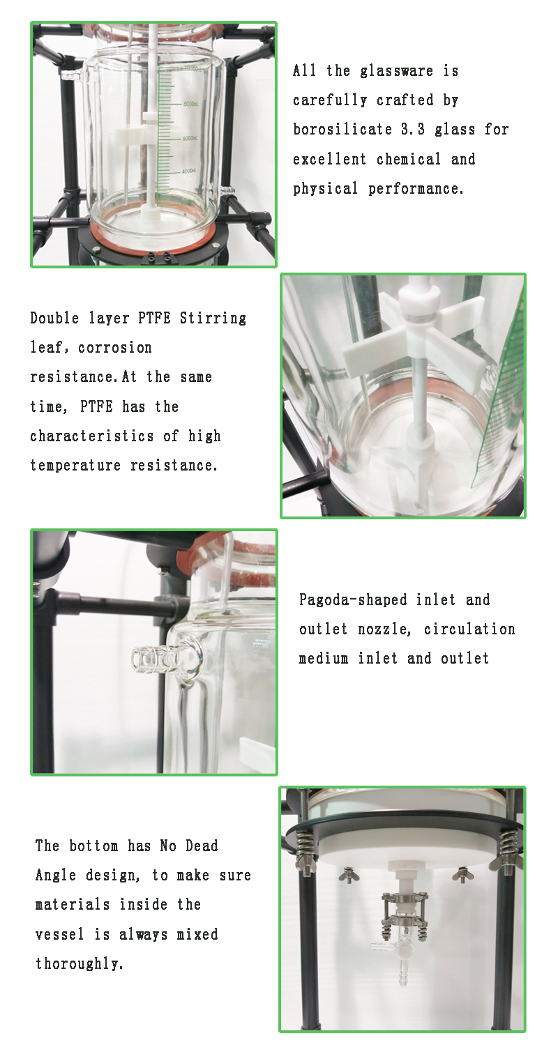 10L 20L High Quality Frame with Spray PTFE Pyrolysis jacked glass reactor