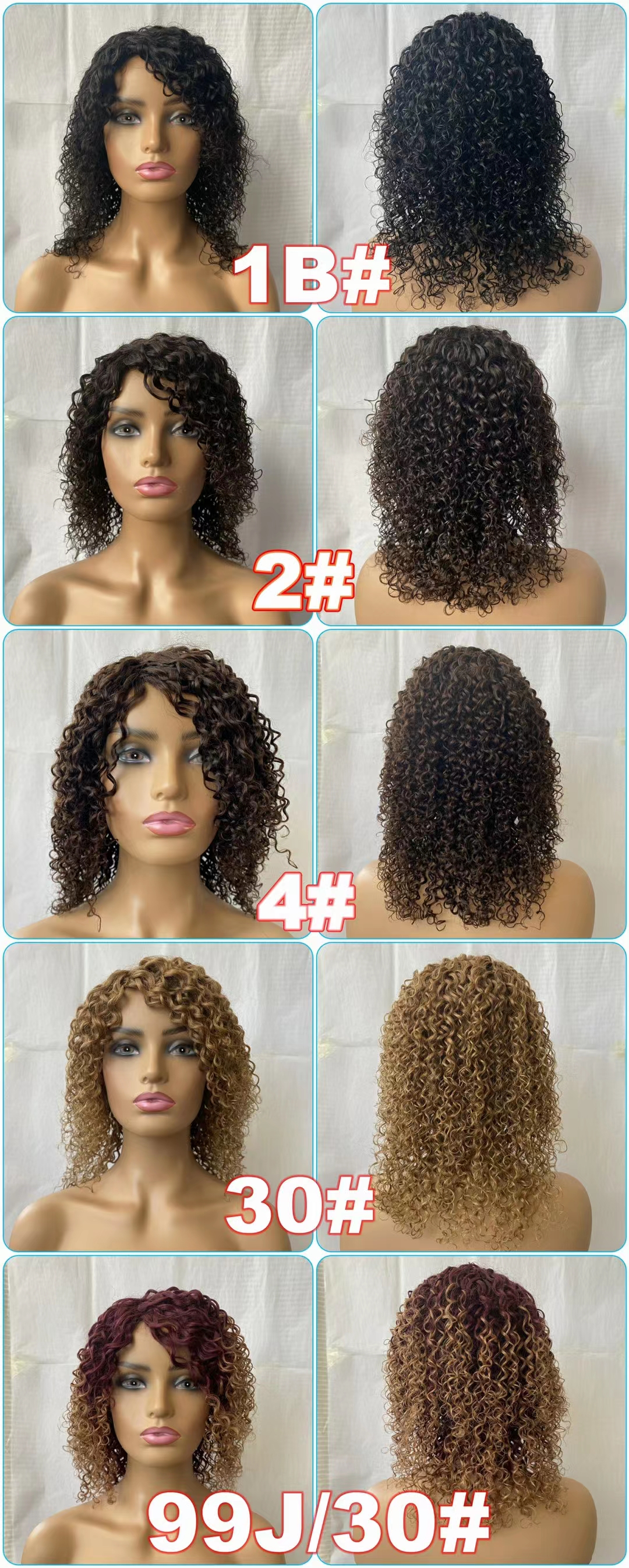 Pixie Cut Short Wigs With Bangs Jerry Curly Deep Water Wave Virgin Brazilian Cuticle Aligned Wig 100% Human Hair Wigs