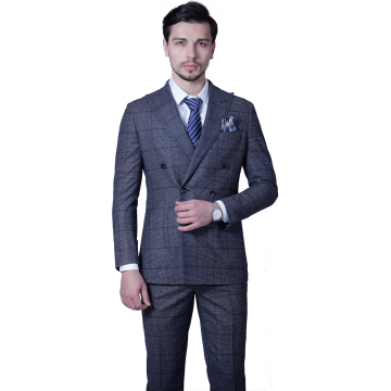 100% Wool Plaid Dark Grey Business Slim Suits