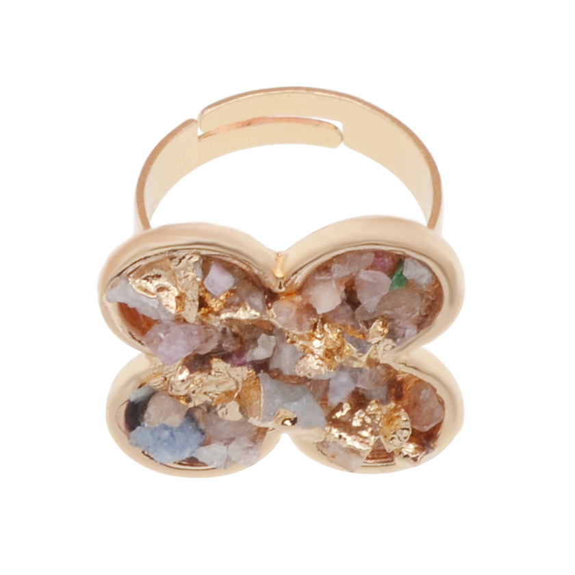 Anneaux en cristal Drusy avec fleurs naturelles, couleur or