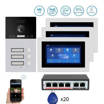 POE Switch 1.0MP WIFI IP 2 3 4 Apartment 7" Video Intercom Door Phone Record Kit Touch Screen Phone Remote Monitor RFID Unlock