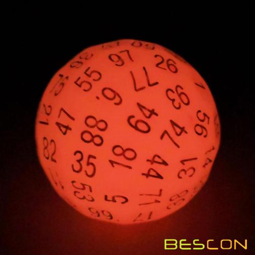 Bescon Glowing Polyhedral 100 Seiten Würfel Cerise Rot, Leuchtwürfel D100, Würfel 100 Seiten, Dow Glow D100