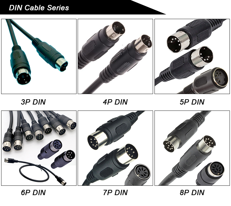 OEM Factory High quality Shield 22AWG/24AWG  right angle male to male 4 5 6 7 8 pin mini din  MIDI Connector cable