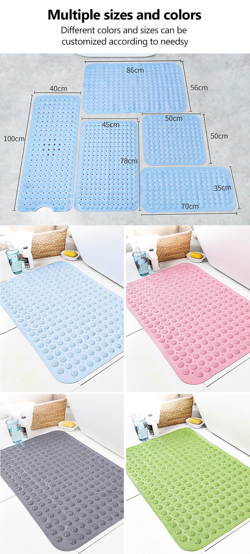 Customized high temperature resistant bathroom floor non-slip shower mat non-slip massage silicone shower mat