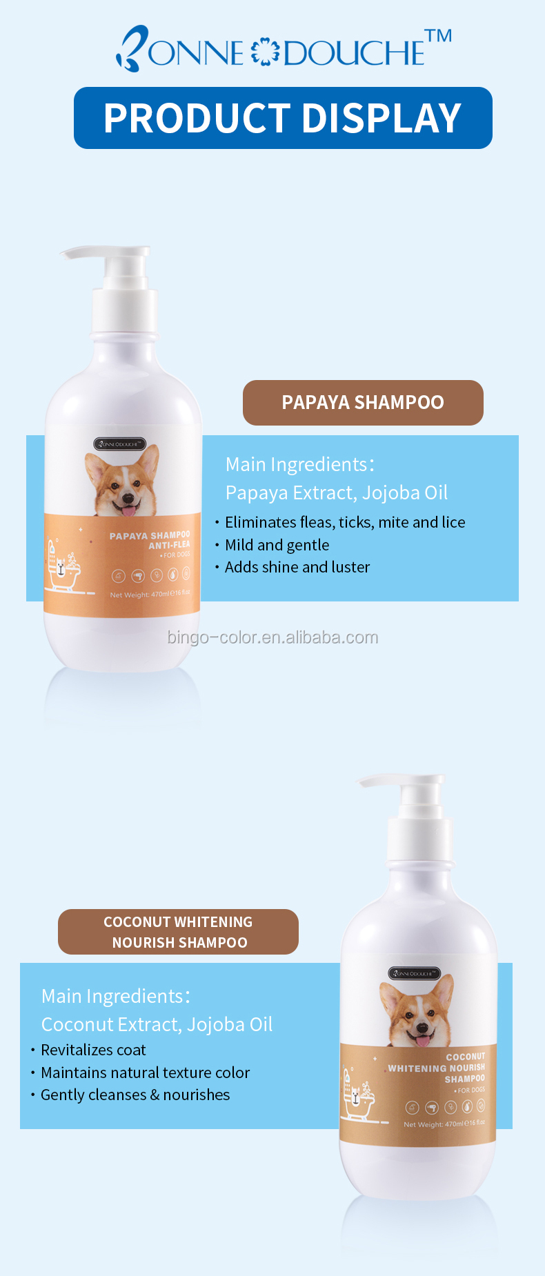 Shampooing moelleux pour animaux de compagnie prix de gros pour chiens formule naturelle marque privée