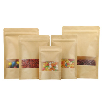 resealable brown kraft packaging zipper bags with window