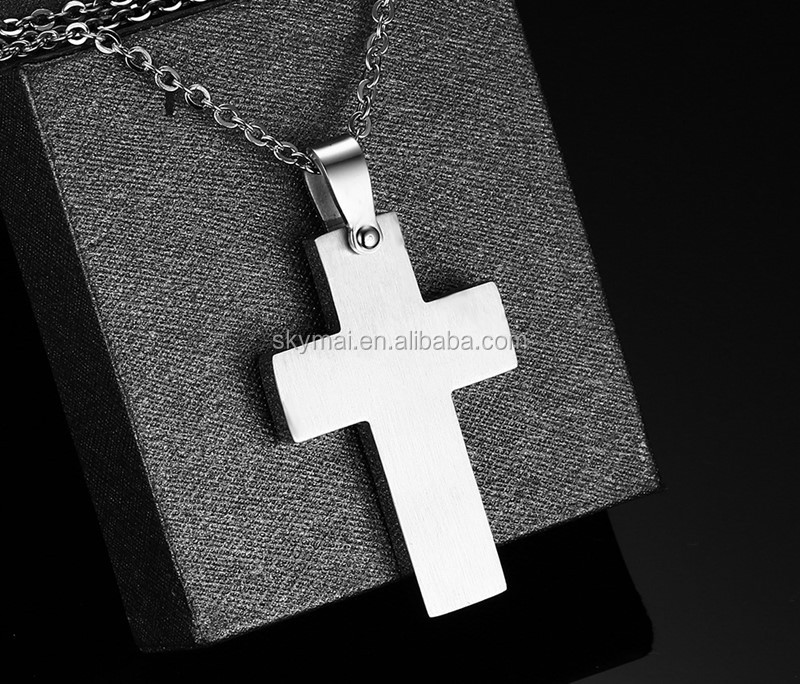 2021 fashion wooden stainless steel cross necklace for men