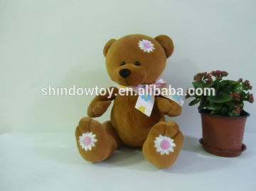 Hot sell brown teddy bear with bowknot big sitting teddy bear with flower