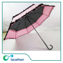 High quality dot printing double lace piping straight umbrella