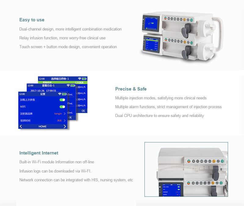 Hospital Electric Touch Screen Dual Channel Syringe Pump with WIFI