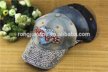 0918032 denim washed baseball hat and cap rhinestone hat