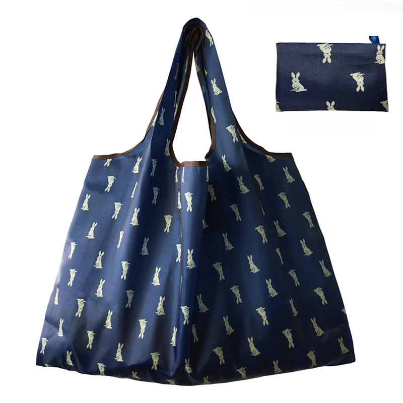 Foldable Polyester Cloth Reusable Fashion Shopping Bags with Rope Handle