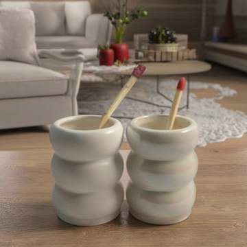 Wholesale Custom Ceramic Match Holder with Rings Container Pot with Striker